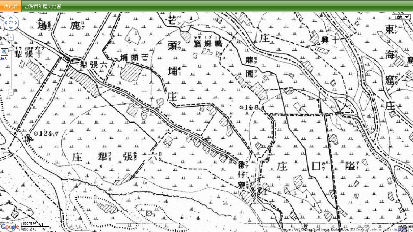 1904年台灣堡圖上顯示六張犁水圳的分佈